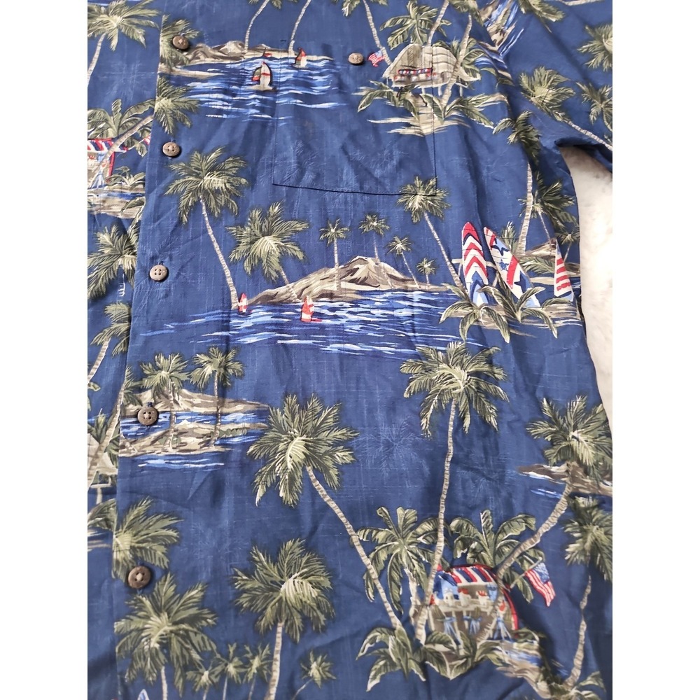 Saddlebred Patriotic Hawaiian Shirt Men's XXL Blue USA Flag Tropical Camp Shirt - Picture 10 of 12